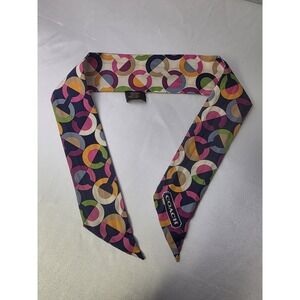Coach Skinny Scarf Womens OS Pink Multicolor Signature C Reversible Stain